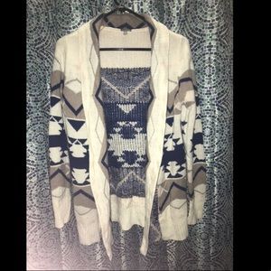 Cream and blue Aztec printed cardigan